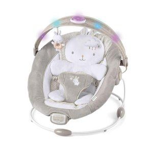 Baby Bouncer Infant Seat with Light Up -Toy Bar, Vibrations, Tummy Time Pillow
